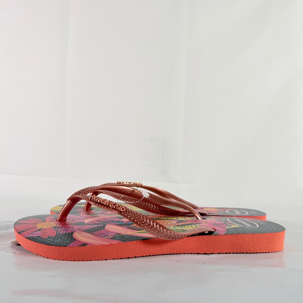Havaianas Slim Floral Cheetah Salmon Pink Flip Flop Sandals Size 6 New - Picture 6 of 7